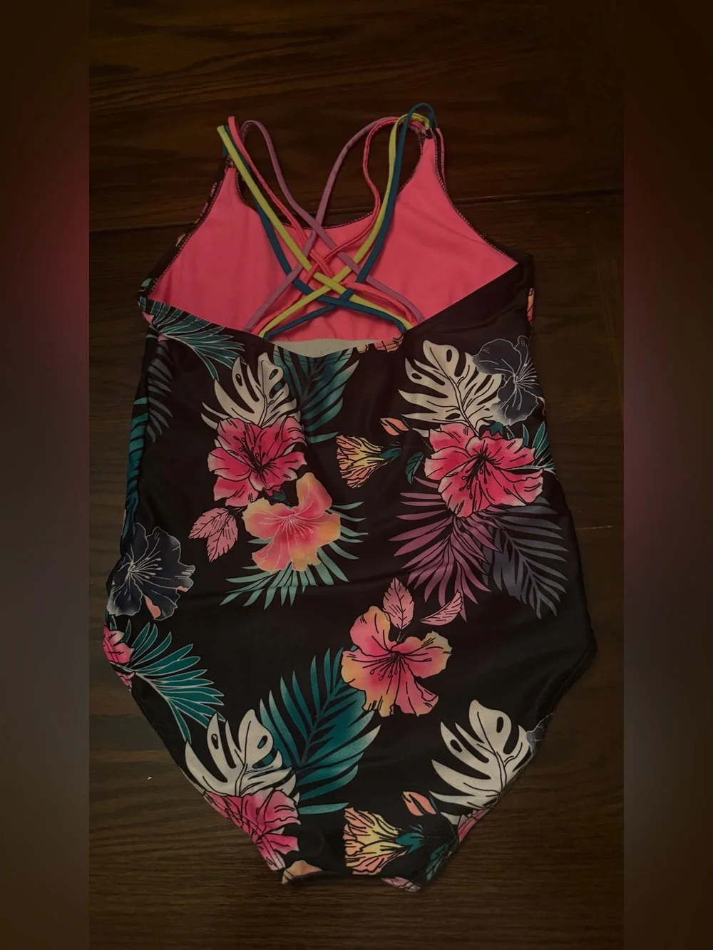 Girls Tropical Floral One-Piece Swimsuit - Pink & Black
